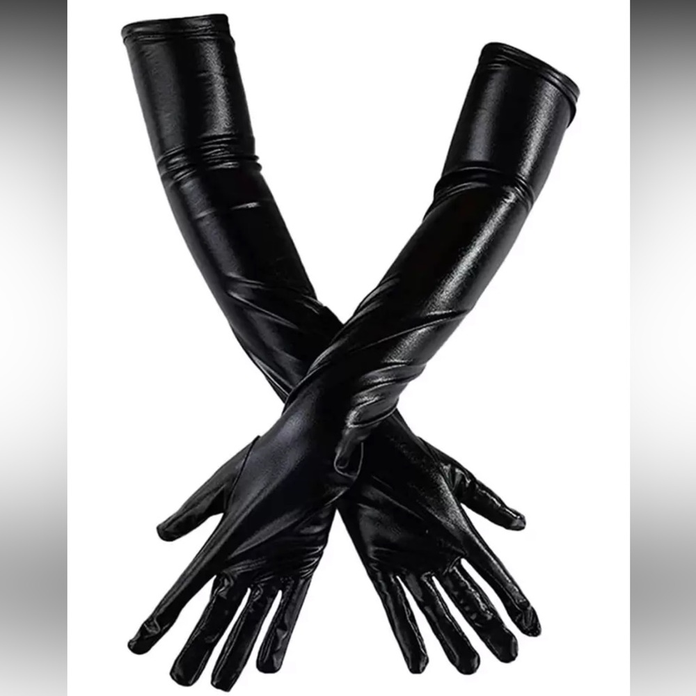 Vindictive Queen Matte Black Faux Leather Long Gloves NEW 🏷️